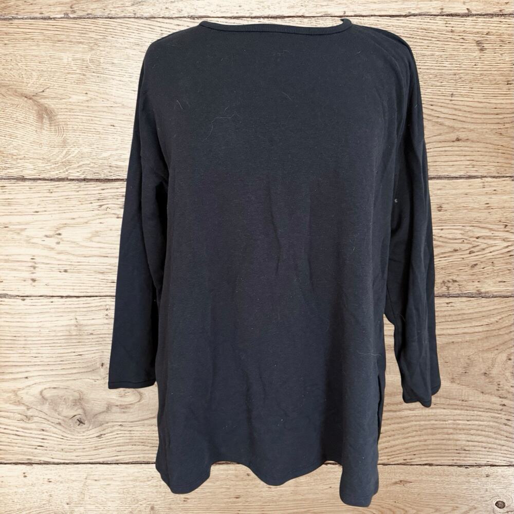 EILEEN FISHER Tunic Top Sz M Crew Neck Organic Cotton & Tercel Oversized Dk Navy